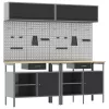  Munkapad készlet fiókkal polcokkal tárolóval 8 pcs Fekete Acél