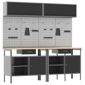    Munkapad készlet fiókkal polcokkal tárolóval 8 pcs Fekete Acél