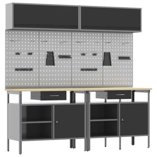  Munkapad készlet fiókkal polcokkal tárolóval 8 pcs Fekete Acél