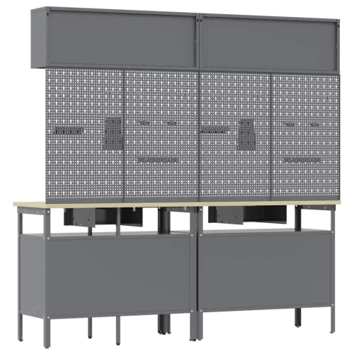  Munkapad készlet fiókkal polcokkal tárolóval 8 pcs Fekete Acél