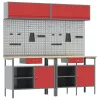  Munkapad készlet fiókkal polcokkal tárolóval 8 pcs Piros Acél