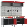  Munkapad készlet fiókkal polcokkal tárolóval 8 pcs Piros Acél