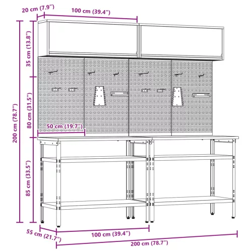  Munkapad készlet polcokkal tárolóval 8 pcs Szürke Acél