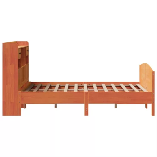  barna tömör fenyőfa könyvespolcos ágy matrac nélkül 135 x 190cm