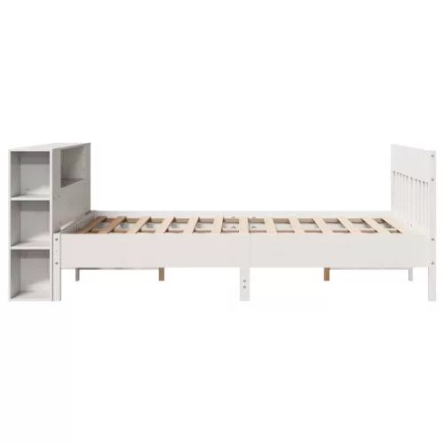  fehér tömör fenyőfa könyvespolcos ágy matrac nélkül 140x200 cm