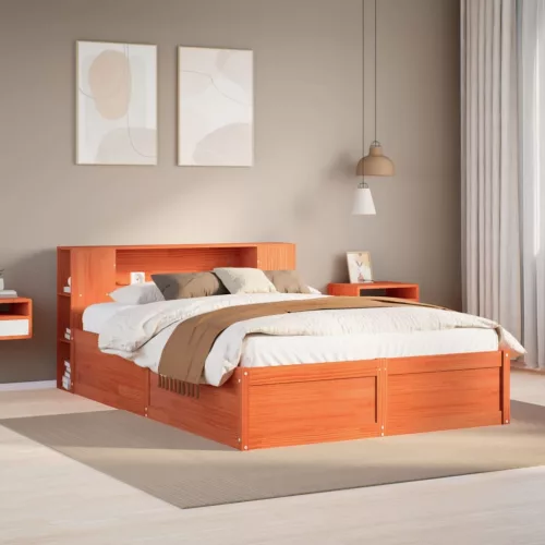  viaszbarna tömör fenyőfa ágy matrac nélkül 135 x 190 cm