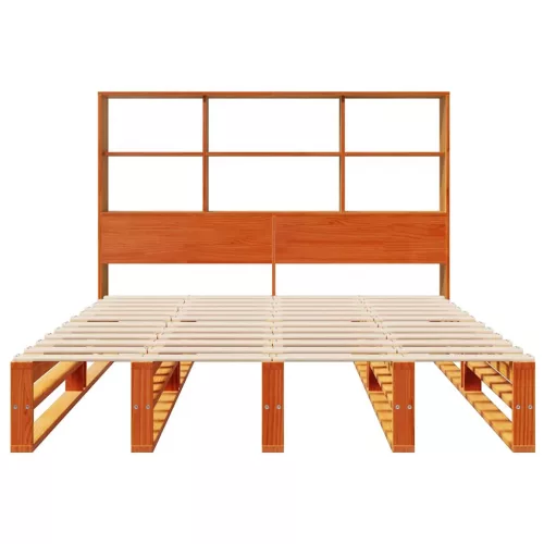  viaszbarna tömör fa könyvespolcos ágy matrac nélkül 140 x 200cm