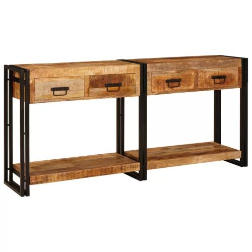  Konzolasztalok 2 pcs Barna 160 x 33 x 75 cm Tömör durva mangófa
