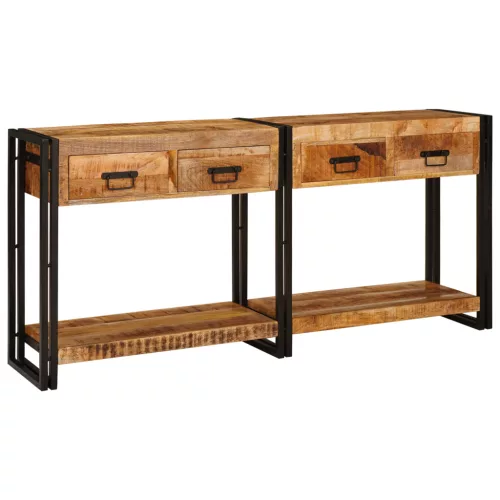  Konzolasztalok 2 pcs Barna 160 x 33 x 75 cm Tömör durva mangófa