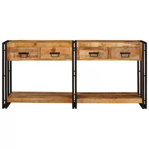  Konzolasztalok 2 pcs Barna 160 x 33 x 75 cm Tömör durva mangófa