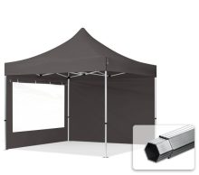   Professional összecsukható sátrak PROFESSIONAL 400g/m2 ponyvával, alumínium szerkezettel, 2 oldalfallal, panoráma ablakkal -  3x3m sötétszürke