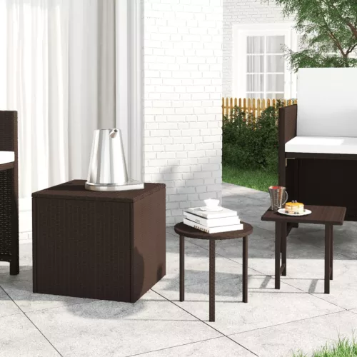  3 db barna polyrattan kerti kisasztal