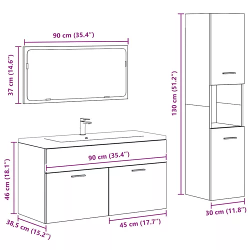  3 részes betonszürke szerelt fa fürdőszobai bútorszett