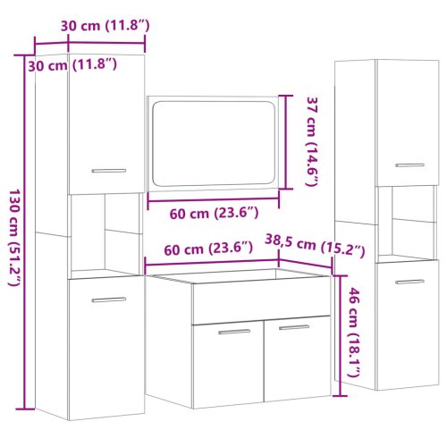  4 részes betonszürke szerelt fa fürdőszobai bútorszett