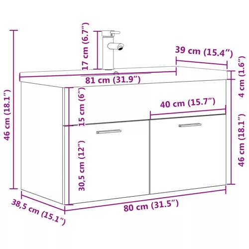  fürdőszobai mosdószekrény beépített medencével és csapteleppel