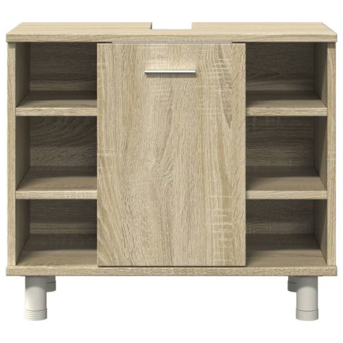  4 részes sonoma tölgyszínű szerelt fa fürdőszobai bútorszett