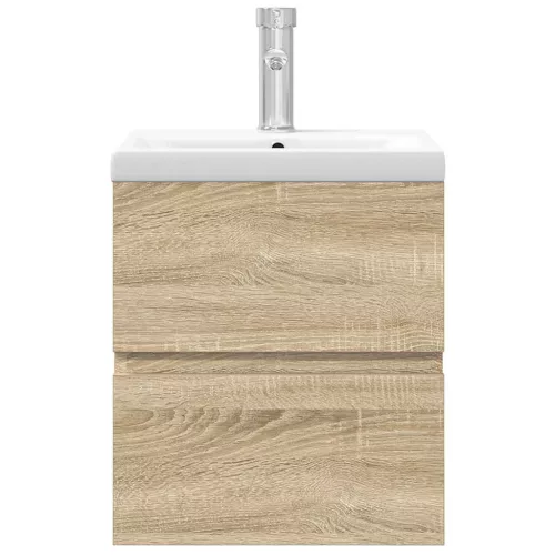  2 részes sonoma tölgyszínű szerelt fa fürdőszobai bútorszett