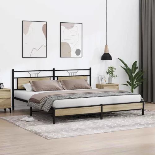  sonoma tölgy színű fém ágykeret matrac nélkül 200 x 200 cm