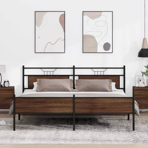  barna tölgy színű fém ágykeret matrac nélkül 200 x 200 cm
