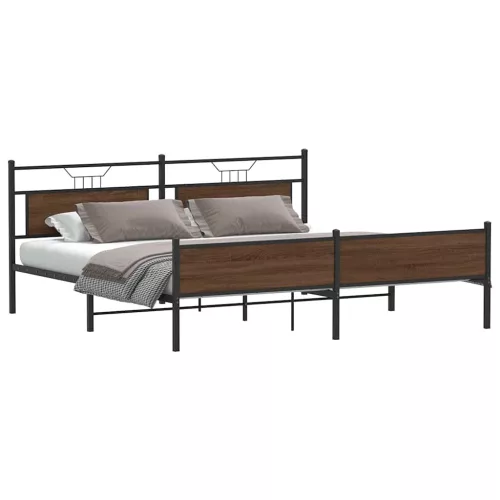  barna tölgy színű fém ágykeret matrac nélkül 200 x 200 cm