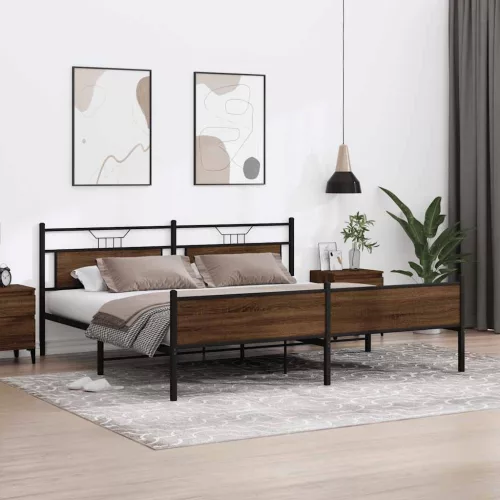  barna tölgy színű fém ágykeret matrac nélkül 200 x 200 cm