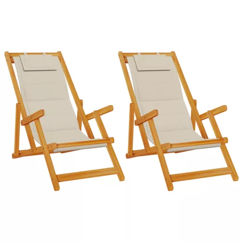  2 db-os Összecsukható Strandfotel Taupe Tömör Akácfából & Textilénből