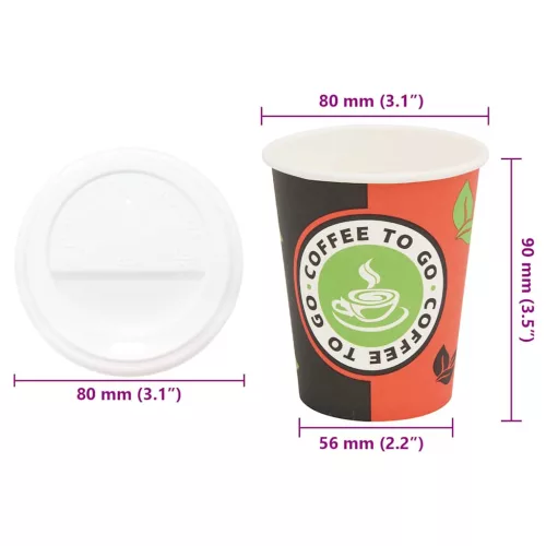  1000 db papír kávéscsészék fedővel 8oz 240ml