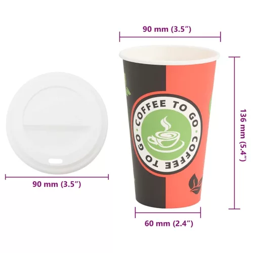  1000 db papír kávéscsészék fedővel 16oz 400ml