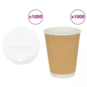  1000 db papír kávéscsészék fedővel 12oz 300ml