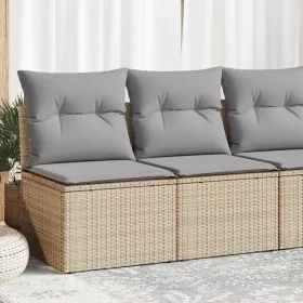   2 részes bézs polyrattan akácfa kerti ülőgarnitúra párnákkal