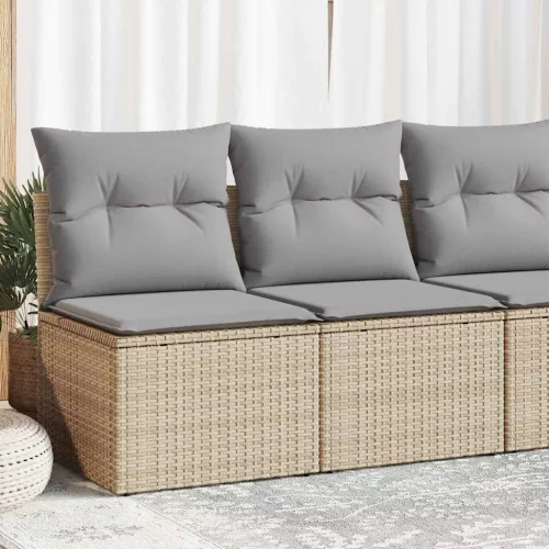  2 részes bézs polyrattan akácfa kerti ülőgarnitúra párnákkal