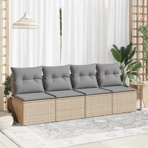  2 részes bézs polyrattan akácfa kerti ülőgarnitúra párnákkal