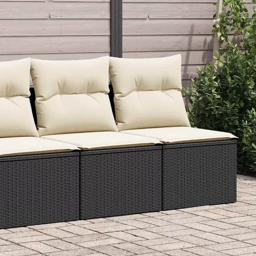  2 részes fekete polyrattan akácfa kerti ülőgarnitúra párnával