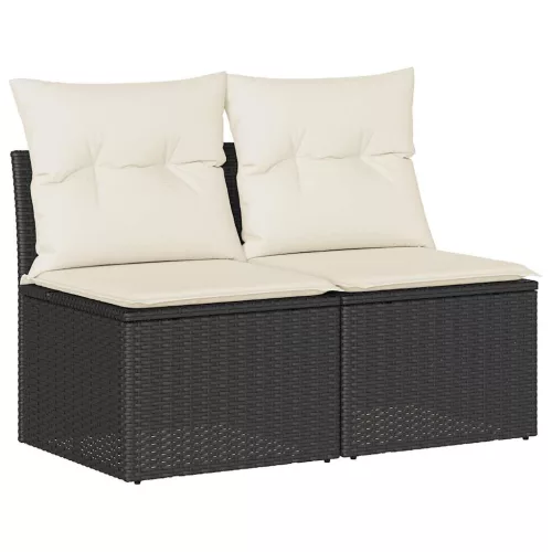  2 részes fekete polyrattan akácfa kerti ülőgarnitúra párnával