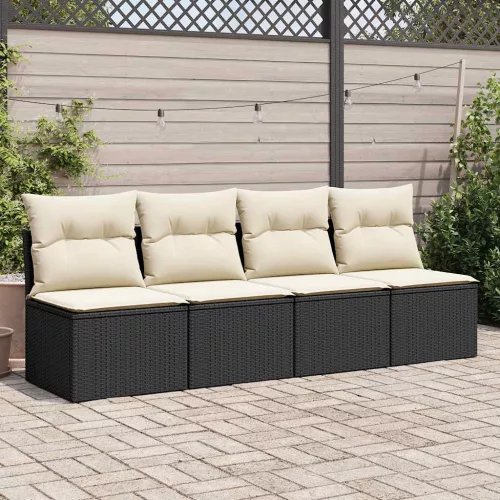  2 részes fekete polyrattan akácfa kerti ülőgarnitúra párnával
