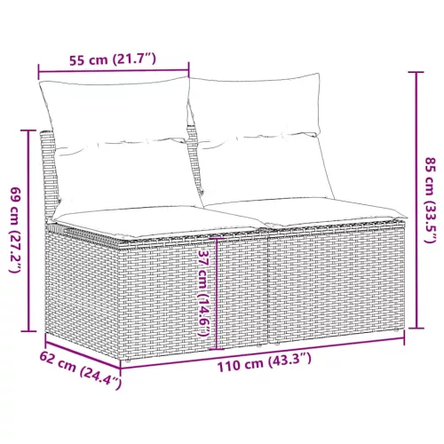  2 részes fekete polyrattan akácfa kerti ülőgarnitúra párnával