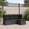  4 részes fekete polyrattan kerti ülőgarnitúra párnákkal