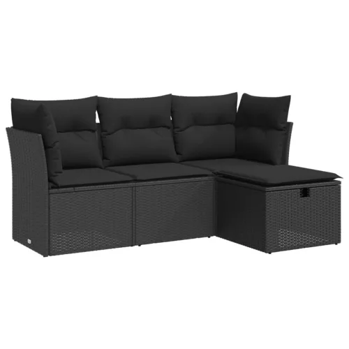 4 részes fekete polyrattan kerti ülőgarnitúra párnákkal