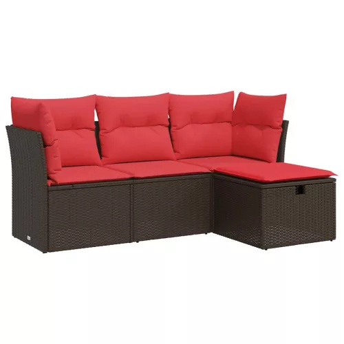  4 részes barna polyrattan kerti ülőgarnitúra párnákkal