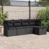  5 részes fekete polyrattan kerti kanapészett párnákkal