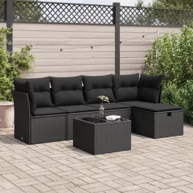    6 részes fekete polyrattan kerti ülőgarnitúra párnákkal