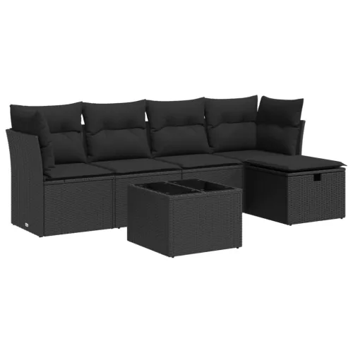  6 részes fekete polyrattan kerti ülőgarnitúra párnákkal