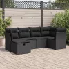  6 részes fekete polyrattan kerti ülőgarnitúra párnákkal
