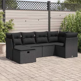    6 részes fekete polyrattan kerti ülőgarnitúra párnákkal