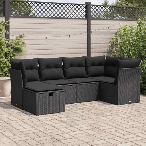  6 részes fekete polyrattan kerti ülőgarnitúra párnákkal