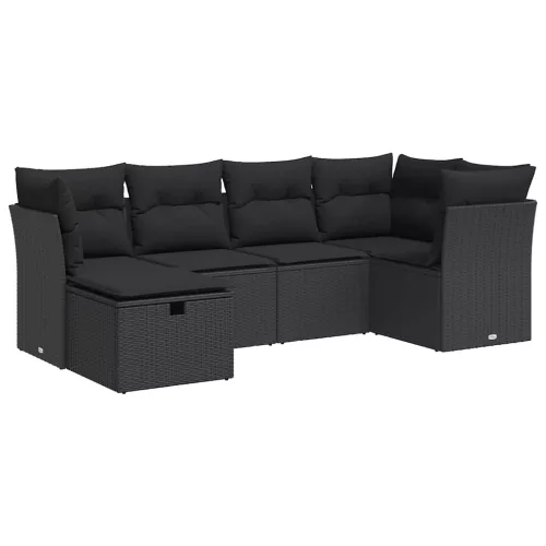  6 részes fekete polyrattan kerti ülőgarnitúra párnákkal