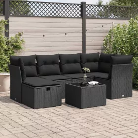    7 részes fekete polyrattan kerti ülőgarnitúra párnával
