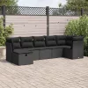  7 részes fekete polyrattan kerti ülőgarnitúra párnával