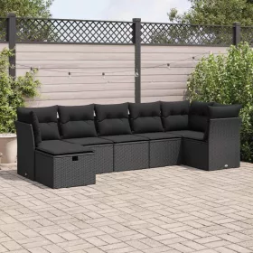    7 részes fekete polyrattan kerti ülőgarnitúra párnával