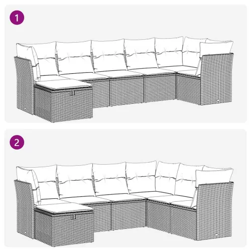 7 részes fekete polyrattan kerti ülőgarnitúra párnával